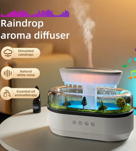AuraMist Raindrop Humidifier – Aromatherapy Diffuser with Rainbow Light & Essential Oil Benefits for Home