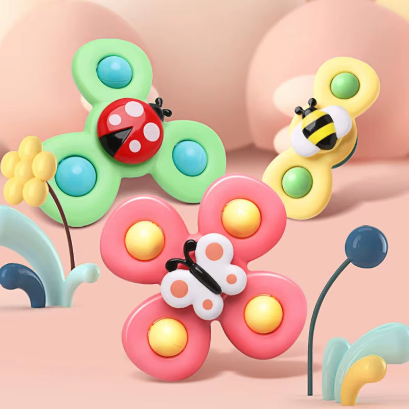 SplashFun 3-Piece Baby Bath Toy Set – Fun Cartoon Spinner Suction Cup Rattles for Babies & Toddlers