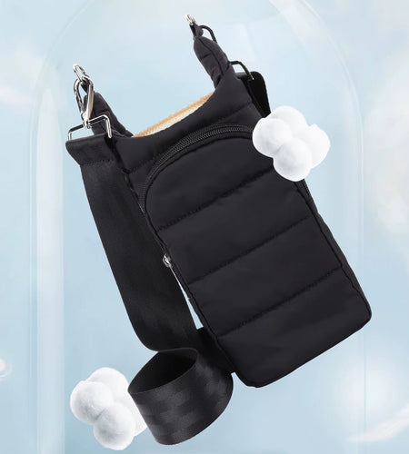 HydroCarry Puffer Tote – Adjustable Strap Water Bottle Carrier for Outdoor Travel & Daily Adventures