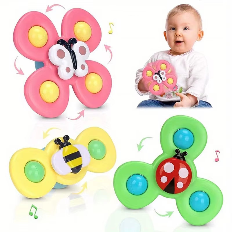 SplashFun 3-Piece Baby Bath Toy Set – Fun Cartoon Spinner Suction Cup Rattles for Babies & Toddlers