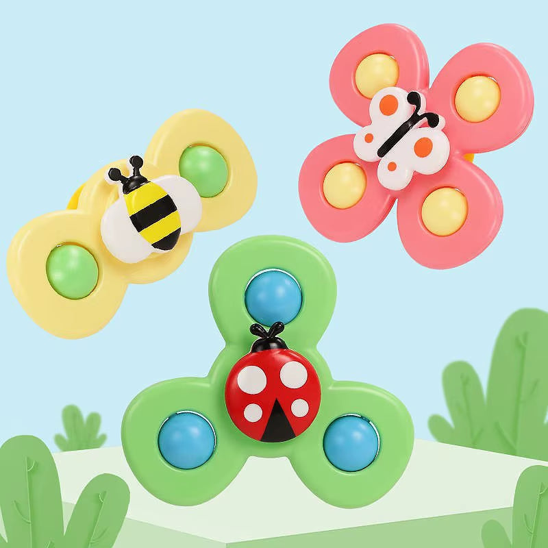 SplashFun 3-Piece Baby Bath Toy Set – Fun Cartoon Spinner Suction Cup Rattles for Babies & Toddlers