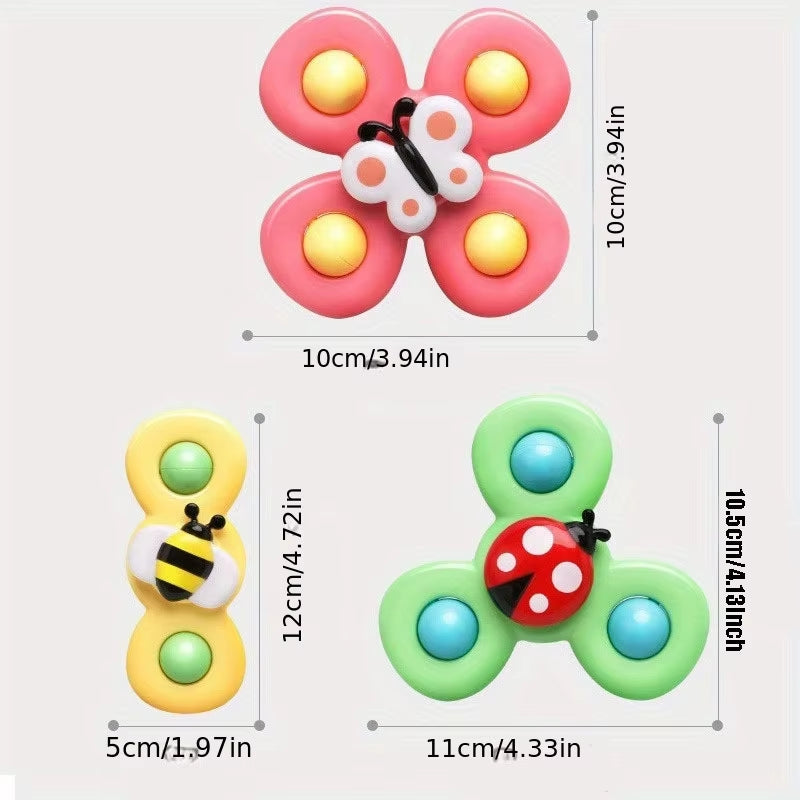 SplashFun 3-Piece Baby Bath Toy Set – Fun Cartoon Spinner Suction Cup Rattles for Babies & Toddlers