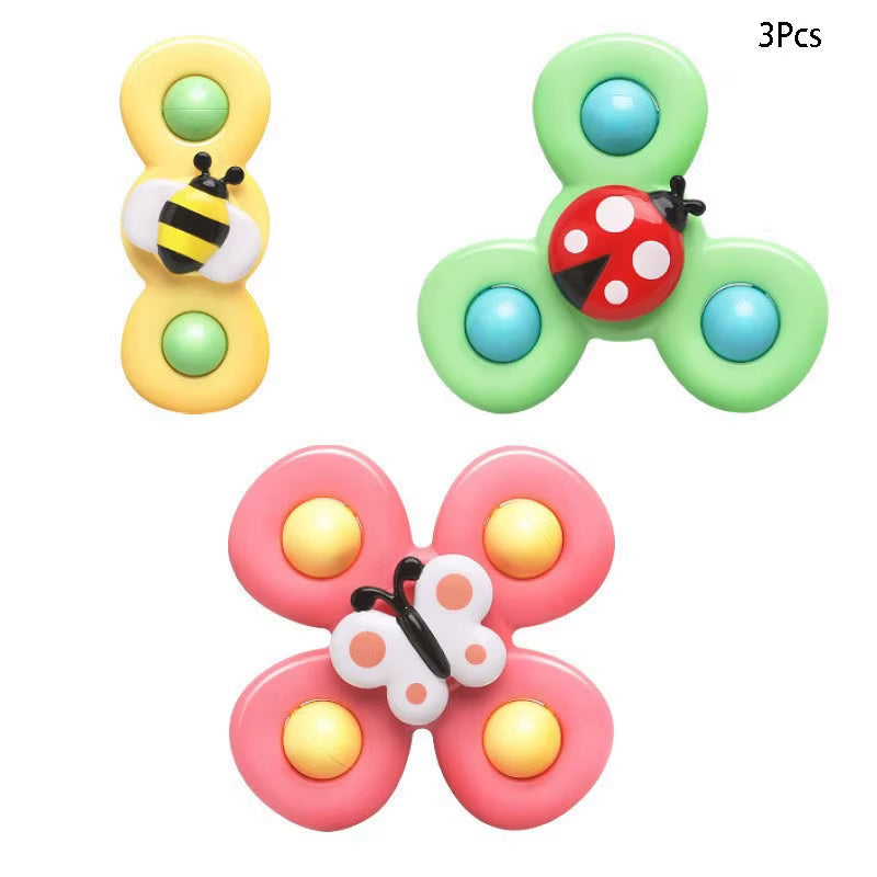 SplashFun 3-Piece Baby Bath Toy Set – Fun Cartoon Spinner Suction Cup Rattles for Babies & Toddlers
