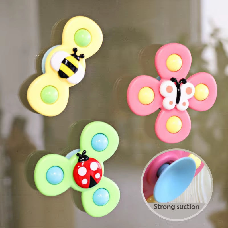 SplashFun 3-Piece Baby Bath Toy Set – Fun Cartoon Spinner Suction Cup Rattles for Babies & Toddlers